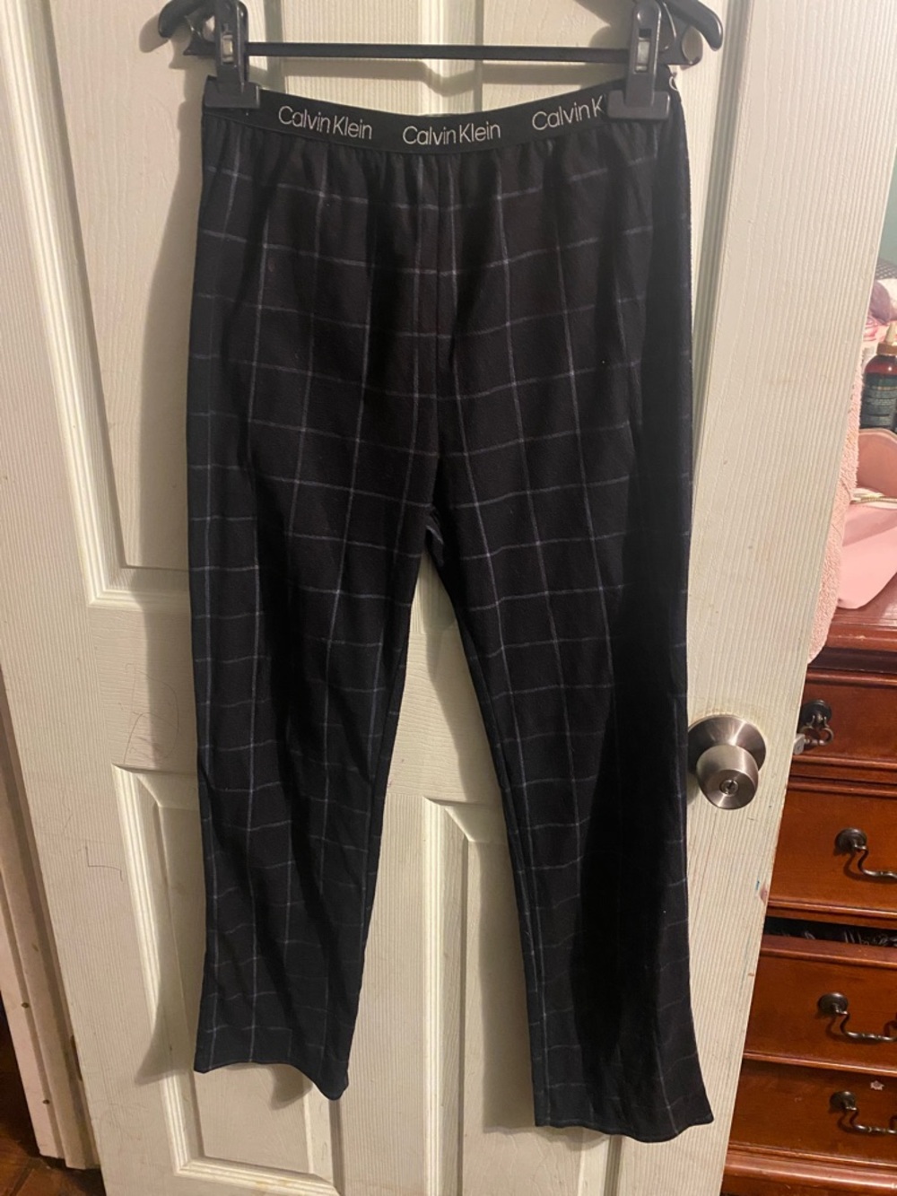 Calvin Klein Boys Black Windowpane pajama bottoms.